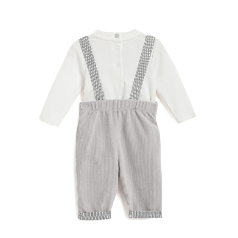 Boys Light Grey Applique Bodysuit with Dungaree image number 1